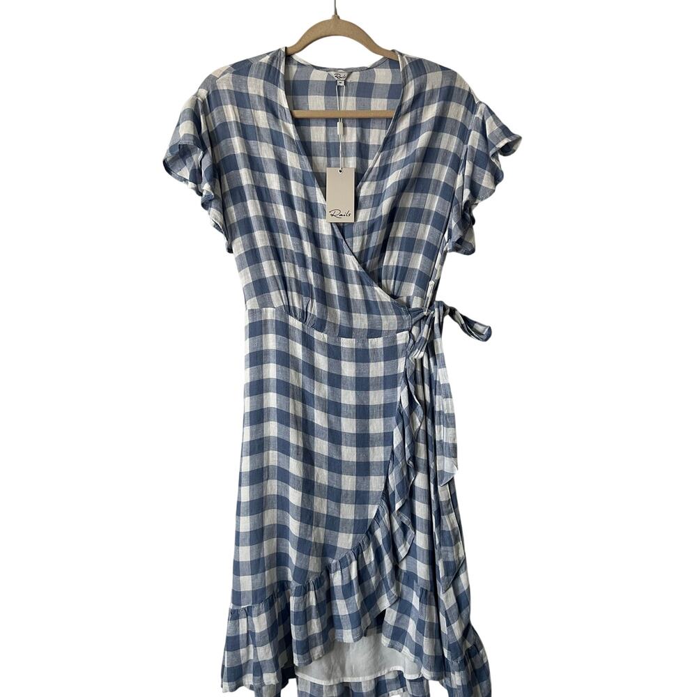 Rails Women's Wrap Dress Size M Blue/White Gingham Ruffle NWT
